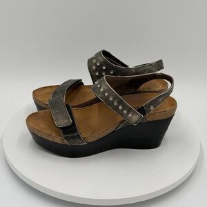 Naot Shoe Prodigy Wedge‎ Sandals Womens 7 Leather Gold Rhinestone Platform Heels